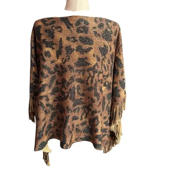 Women's Winter Tiger Print Shawl Poncho Shoulder Scarf Brown Shades One Size - Picture 5 of 6